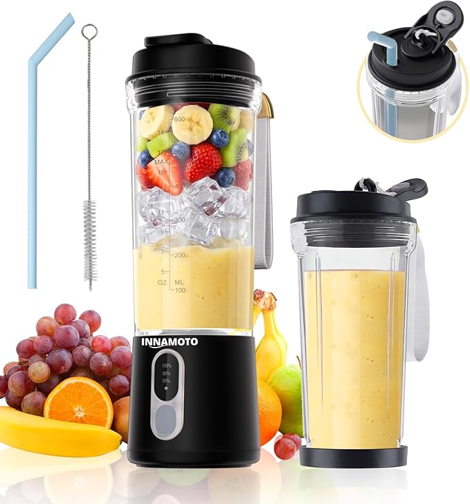 Portable Personal Size Blender for Smoothies - Cordless Mini Blender With Powerful Blending, 20oz BPA-Free Juice Cup With Leak-proof Travel Lid, Type-C Rechargeable, Freshly Squeezed in Gym/Picnic