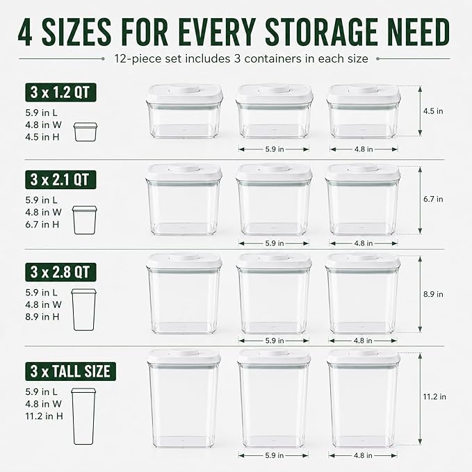 12 Pcs Pop Airtight Food Storage Containers with Lids Stackable Containers