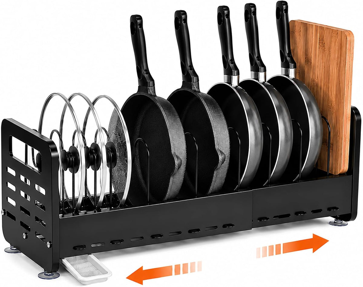 Pots and Pans Organizer Under Cabinet, Expandable Pot Lid Organizer