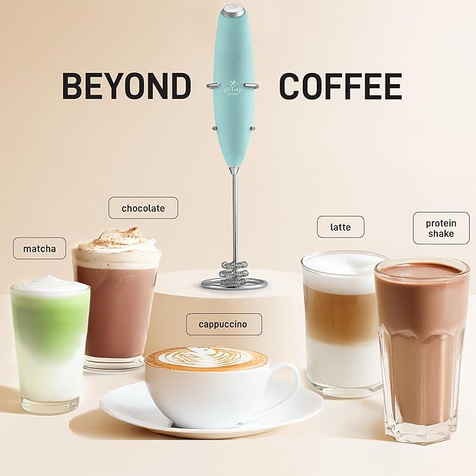 Zulay Kitchen Powerful Milk Frother Wand With Duracell Batteries - Ultra Fast Handheld Drink Mixer - Electric Whisk Foam Maker for Coffee, Lattes, Cappuccino & Matcha - Triple Whisk - Peppermint