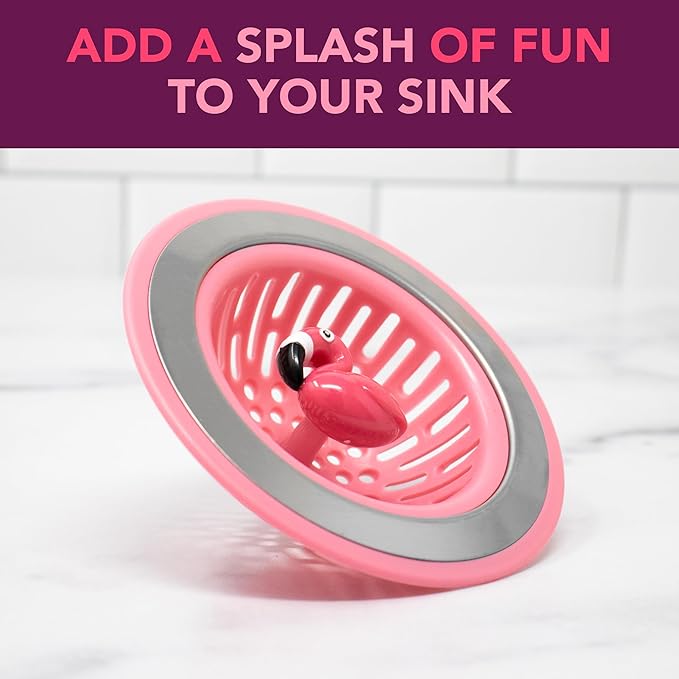 Joie Flamingo Kitchen Sink Strainer Basket, Fits All Standard Sinks, Stainless Steel, Cute Garbage Disposal Drain Cover, 4.5-Inch, Pink Flamingo