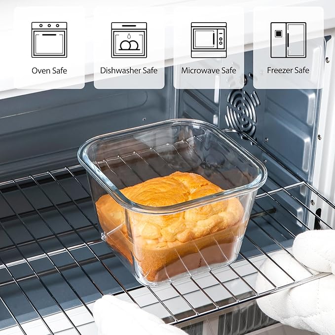 NUTRIUPS 2.0L Large Glass Food Storage Containers,6.8×5in Deep Square Meal Prep Containers, Glass Microwave Bowls with Lids (one piece)