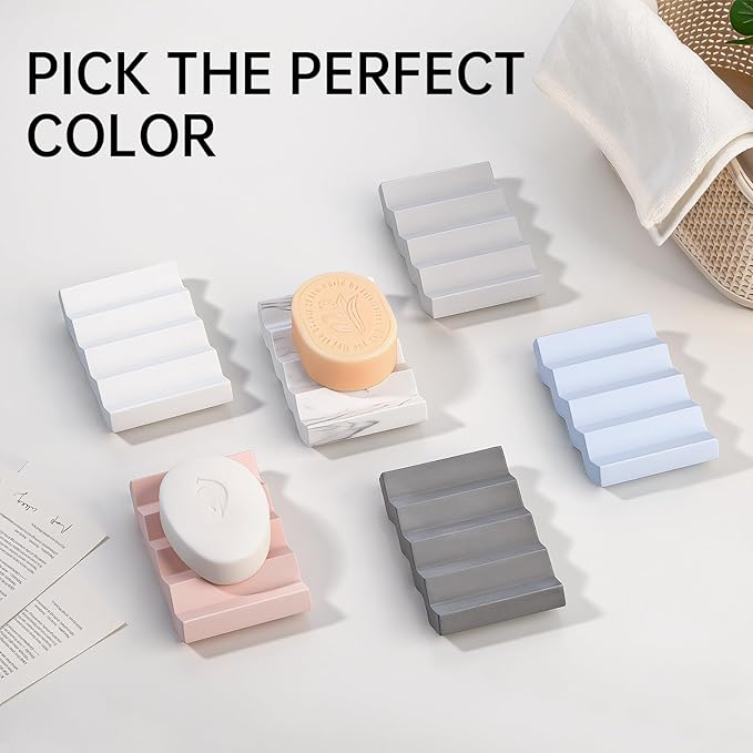 Self Draining Bar Soap Holder Diatomite Soap Dish Fast Drying Soap Saver Small Sponge Caddy for Shower, Bathroom, Kitchen Sink, Dark Grey