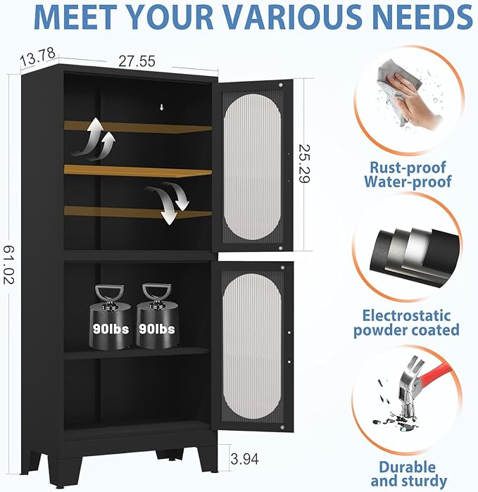 GAIOUS Black Kitchen Pantry Cabinet, Pantry Storage Cabinet with Acrylic Glass Doors and Adjustable Shelves, Tall Versatile Storage for Kitchen, Dining Room, Home Office and Bedroom