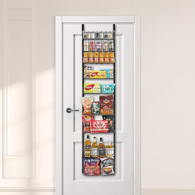 VEVOR Over the Door Pantry Organizer, 9-Tier Pantry Organization and Storage, Heavy-Duty Steel Hanging Spice Rack, Adjustable Wall Seasoning Shelves, for Home Kitchen Laundry Room Bathroom, Black