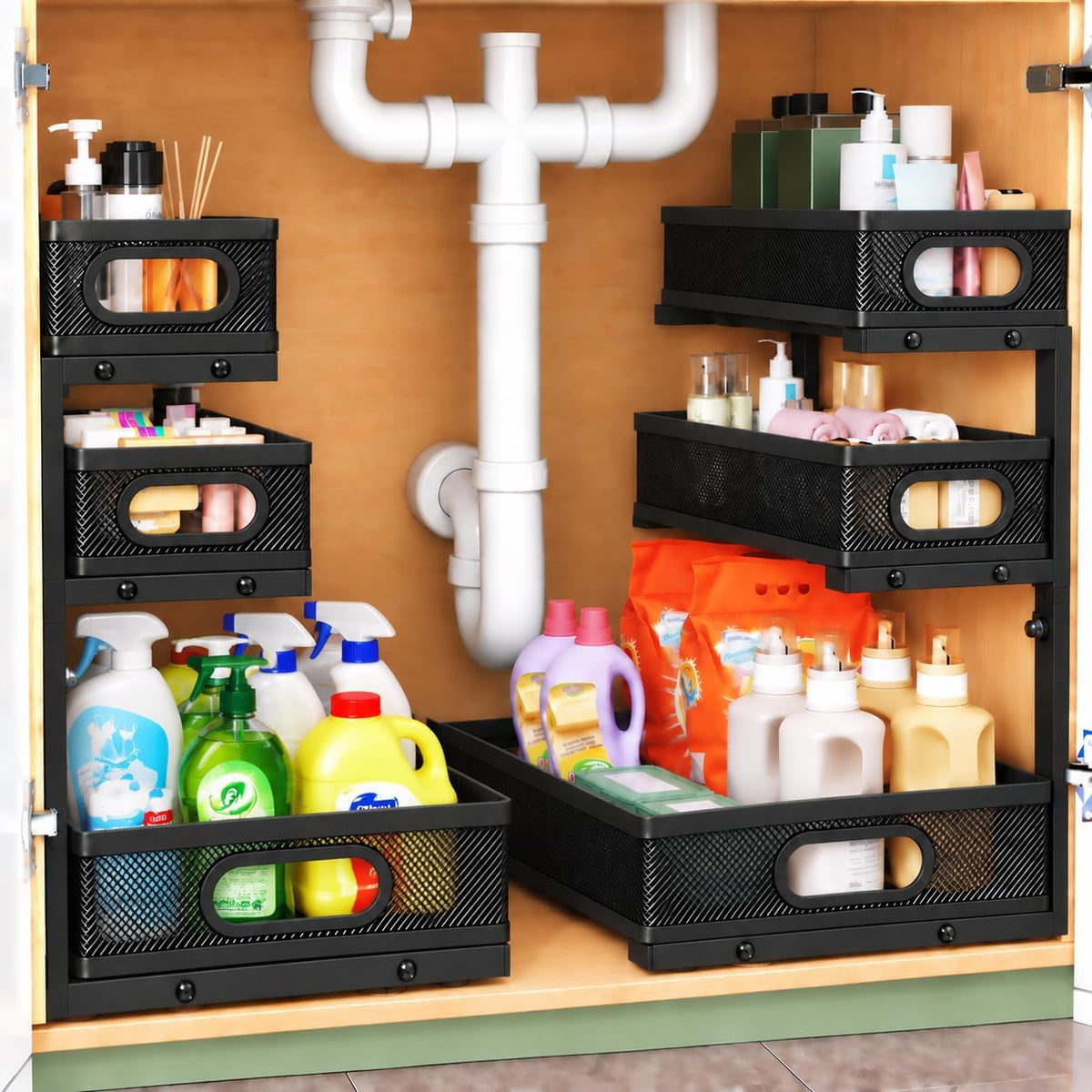Three-Tier Under Sink Organizer Kitchen Bathroom, Mesh, 2 Pack