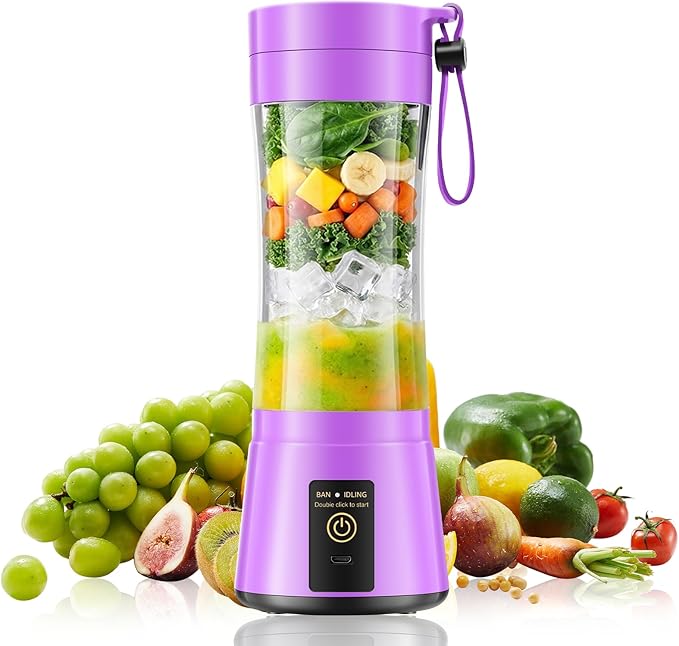 Cordless Portable Personal Size Blender - USB Rechargeable Blender for Smoothies and Shakes, 6 Blades with 380Ml BPA Free Juice Cup, Freshly Squeezed for Picnic/Sports