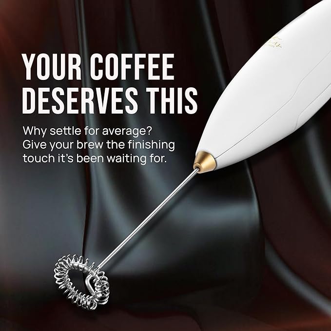 Zulay Kitchen Powerful Milk Frother Wand With Duracell Batteries - Ultra Fast Handheld Drink Mixer - Electric Whisk Foam Maker for Coffee, Lattes, Cappuccino & Matcha - Z1 Motor - Exec White Gold