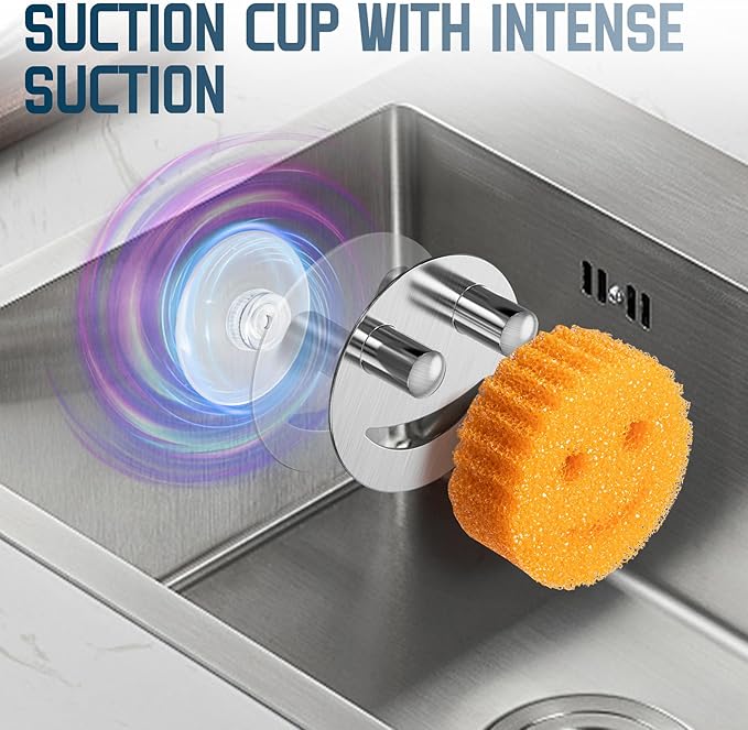 Yoshiky Stainless Steel Smiley Face Dish Sponge Holder, Silver Sink Caddy Organizer Storage with Suction Cup for Kitchen, Rv Apartment Kitchen Accessories Decor Scrubber