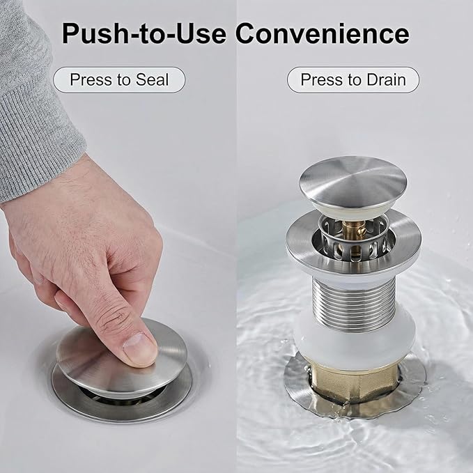 Bathroom Sink Drain, Drain Stopper Bathroom Sink Without Overflow, Assembly with Detachable Strainer Basket, Built in Anti Clogging Pop Up Drain Strainer, Stainless Steel Polishing 1Pcs