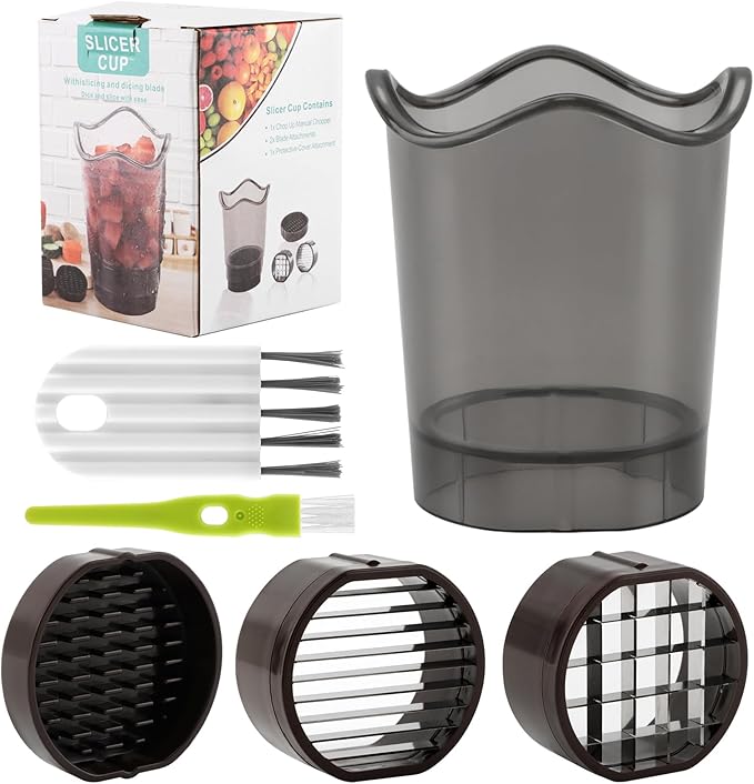 Fruit Slicer Cup, Strawberry Slicer Grape Cutter & Egg Slicer with Stainless Blades - Detachable Fruit and Vegetable Dicer Cup with Blades for Banana, Kiwi, Onion