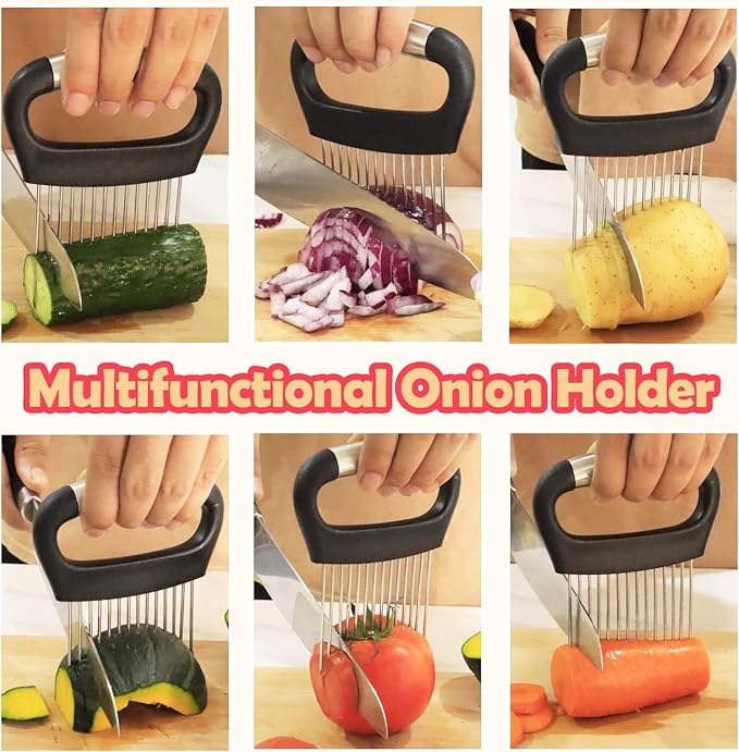 Hendiy Onion Slicer Holder, Large Stainless Steel Onion Holder for Slicing Tomato Cutter Vegetable Slicer Cutter Holder for Potato and Avocados, Eggs, Lemon, Assistant Tool