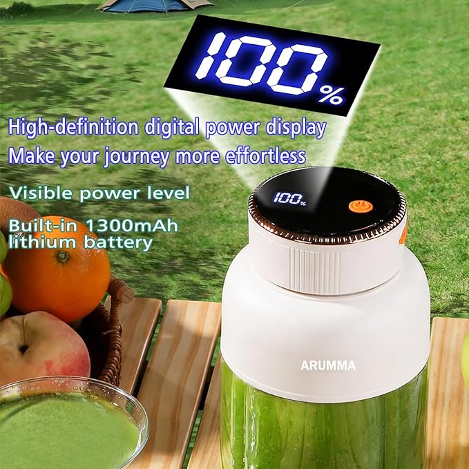 Portable Smoothie Blender for Smoothies & Shakes with Screen USB Changing Powerful Blades Blending 47oz 1350ML Cordless Portable Juice Cup Blender for Small Ice Fruit Crush Kitchen Gym Outdoor
