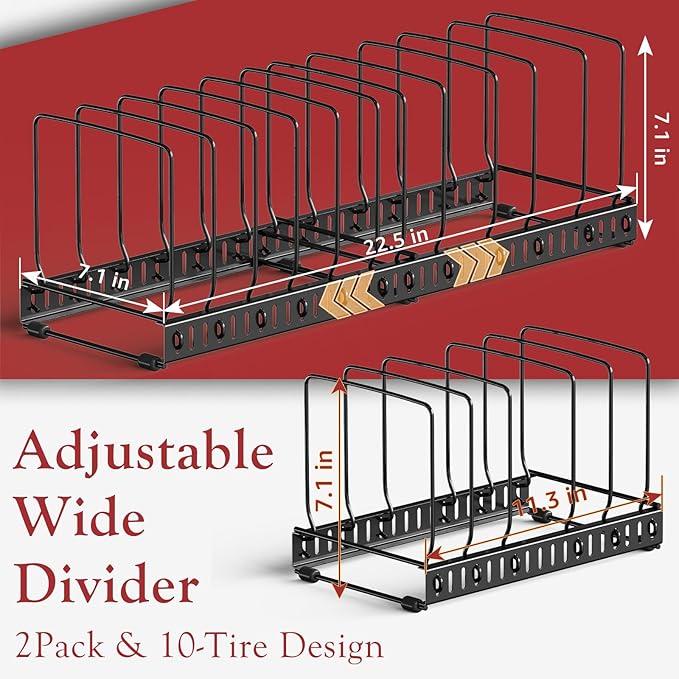 HzTinT 2PACK Cutting Board Organizer, Adjustable Divider Cutting Board Holder with Anti-slip Pads, Kitchen Cabinet Organizer for Baking Cookie Sheet Pan Bakeware Cookie, Black, Large-Size