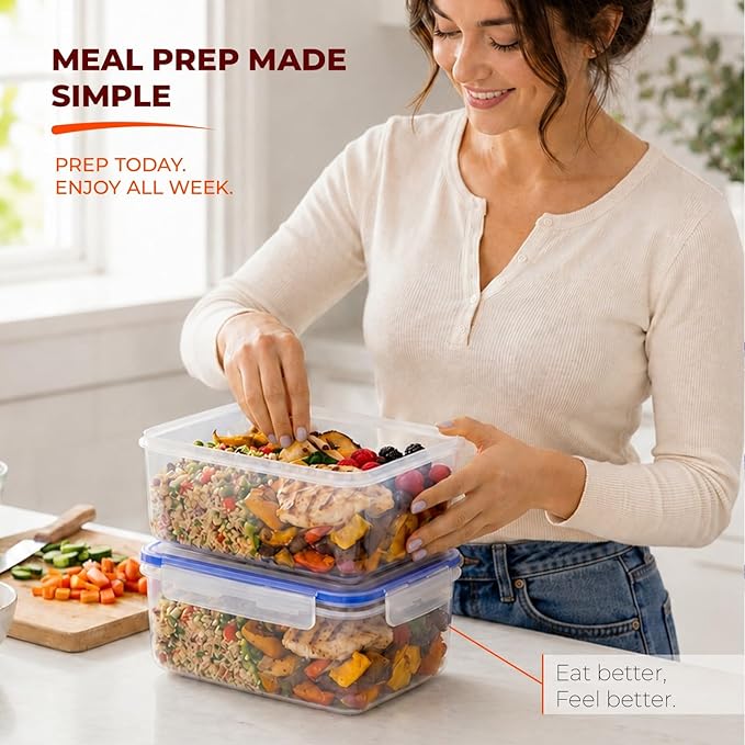 Tribello 68 oz Airtight Food Storage Containers with SnapTight Lids – Clear, Stackable, BPA-Free Meal Prep Containers for Kitchen, Freezer & Pantry – 3-Pack