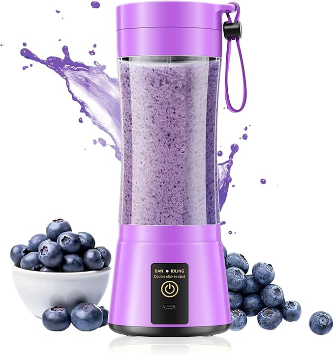 Portable Blender Personal Size Blender - 12 Oz BPA Free Travel Cup Make Smoothies and Shakes, Cordless USB Rechargeable, Lightweight Suit in Travel/Gym/Office