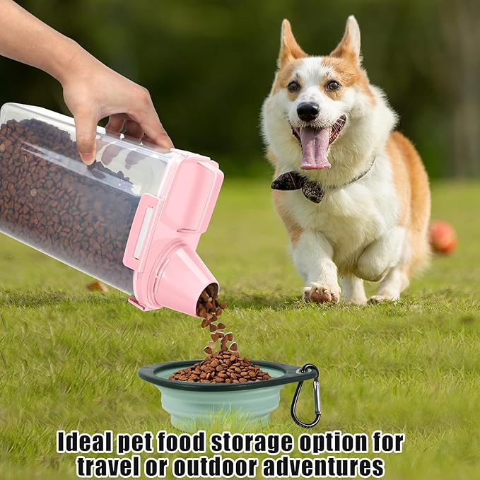 TBMAXS 2 Pack 3 Lbs Dog Cat Food Storage Containers for Travel, Portable Pet Food Storage Container, Easy-Pouring Bird Seed Dispenser, Airtight Rice Cereal Oatmeal Flour Holder -Pink