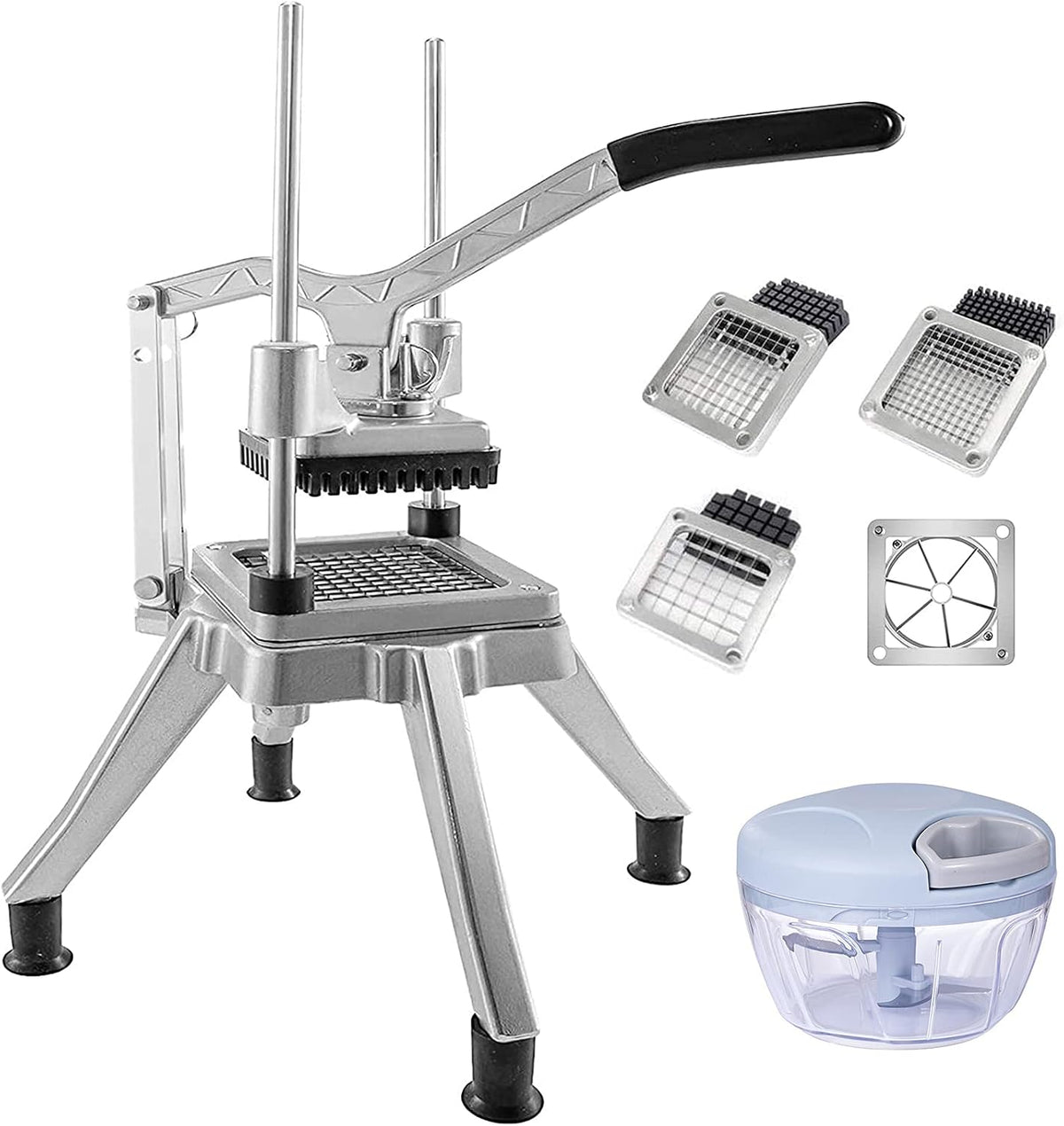 Commercial Vegetable Fruit Chopper W/6-Wedge Slicer&1/4″&3/8″&1/2" Blade Professional Food Dicer French Fry Cutter Onion Slicer Stainless Steel For Tomato Peppers Potato Mushroom