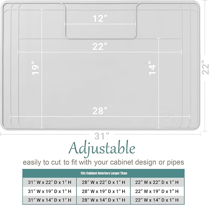 The Original Under Sink Mat - Silicone Waterproof mat, Trimmable, Easy to Clean, Kitchen cabinet liner, Under sink protector mats, Drip Tray with Lip - 31" x 22" or smaller