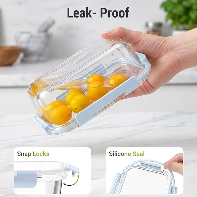 Dealusy 10 Sets (20-Piece) Glass Meal Prep Containers with Lids, Five 36 oz & Five 12 oz Airtight Leak-proof Glass Food Storage Containers with lids, Microwave Oven Freezer Dishwasher Safe, Blue