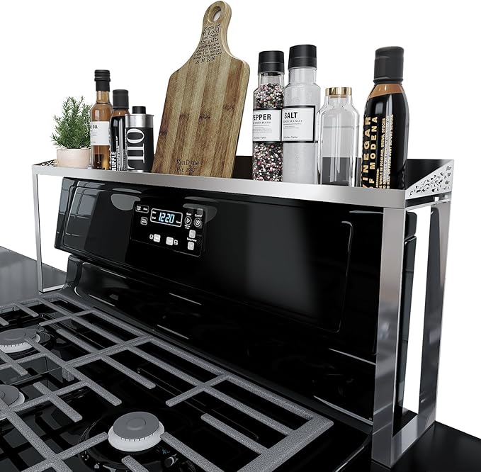 STUTOV 30-Inch Stainless Steel Over Stove Spice Rack Shelf – Magnetic Kitchen Organizer for Stove Top, Stainless Steel Countertop Storage Rack for Spices, One-Piece Kitchen Gadgets