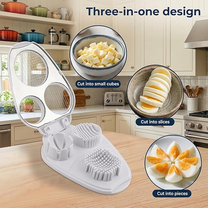 3-in-1 Egg Slicer for Hard Boiled Eggs, Hard Boiled Egg Slicer Dicer Chunker Stainless Steel, Kitchen Gadget for Salad, Strawberry, Mushroom and Grape, Heavy Duty & Dishwasher Safe (Yellow)