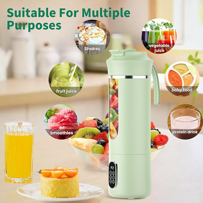 530ML Portable Blender,Mini Portable Electric USB Juicer,Small Personal Blender for Smoothies and Shakes,With Automatic Cleaning Function,Multi-Purpose and Easy To Use(green)