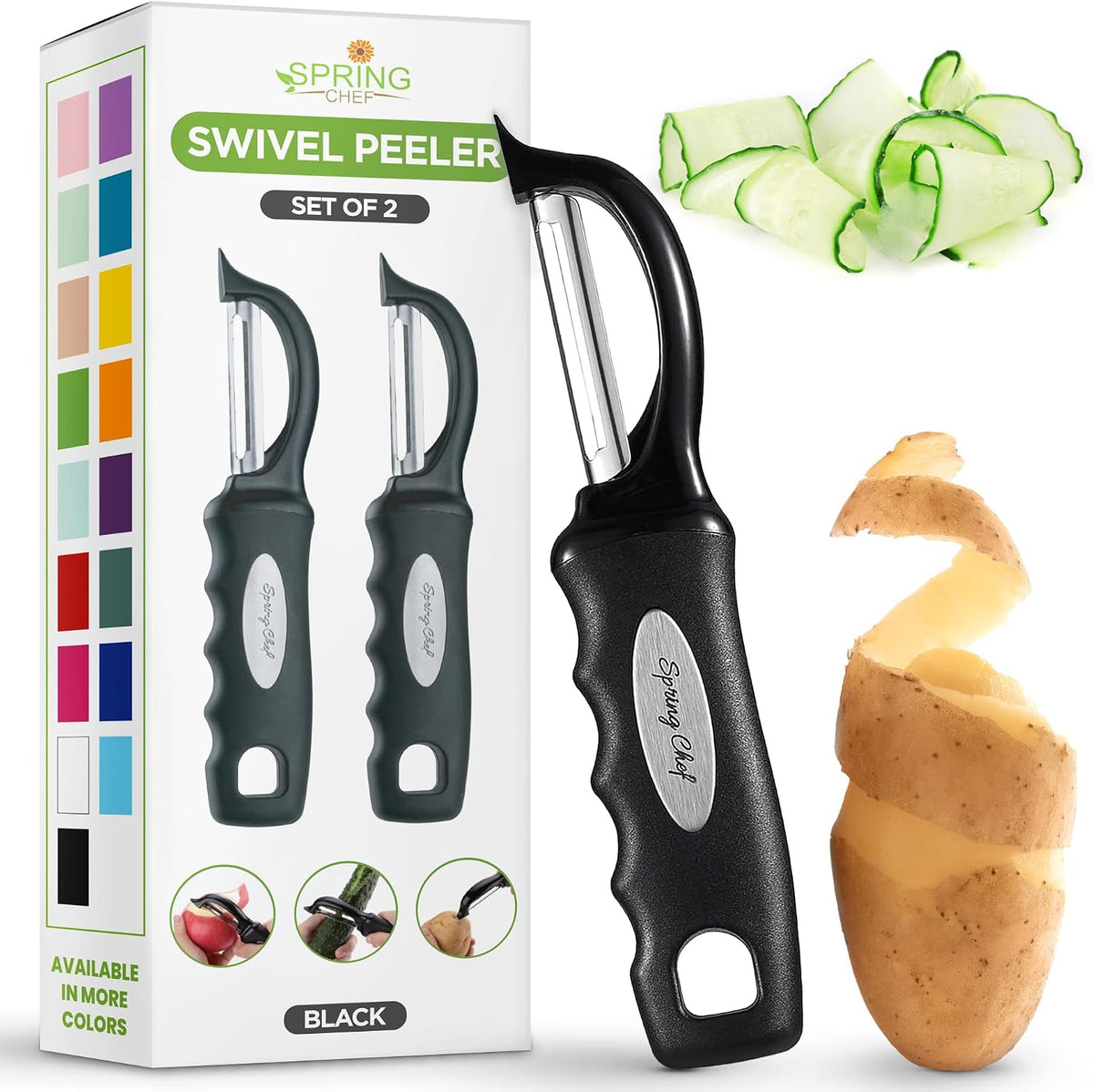 Swivel Vegetable Peeler with Soft Grip Handle, Set of 2, Black