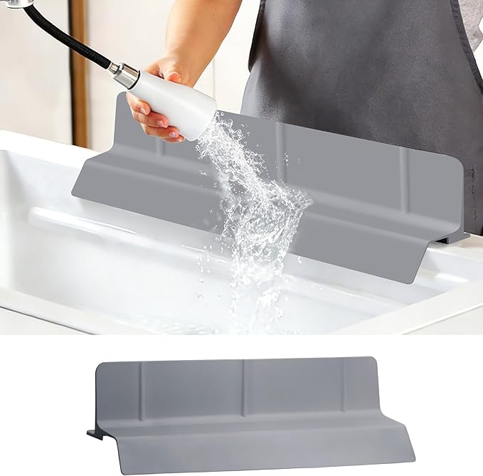 18Inch Sink Splash Guard – Extended Length & Tall Silicone Kitchen Sink Splash Guard with Overhang Drainage Design & Strong Suction Cups for Countertop(Dark Grey, 18''x3.5'')