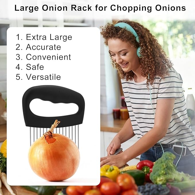 Onion Holder for Slicing, Extra-Large Stainless Steel Tomato and Potato Slicer with 16 Long Needles Versatile Food Slice Holder Home Kitchen Tool for Meat Onion Tomato Potato