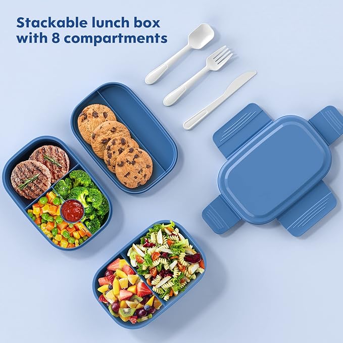 HOMETALL Stackable Bento Box Adult Lunch Box, Large Capacity 1900ml Lunchbox with Utensil Set, Leak-Proof for Dining Out, Work, Picnic, School