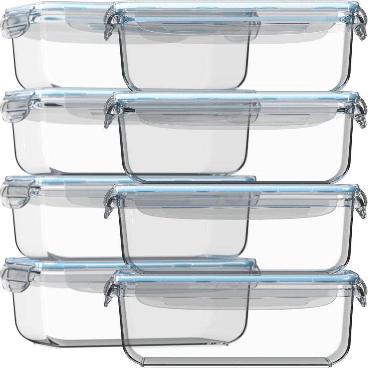 16 Pc (Set of 8) 30 Oz Glass Meal Prep Containers with Lids, Airtight Large Glass Food Storage Containers, Reusable Leak Proof BPA Free, Freezer to Oven and Dishwasher Safe