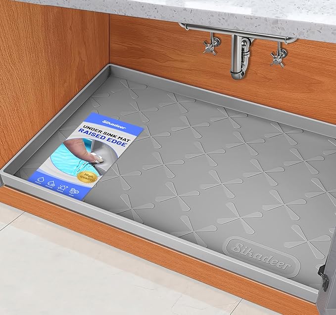 SIKADEER 25" x 19" Under Sink Mat Waterproof, Silicone Mat Kitchen Drawer Shelf and Cabinet Liner, Sink Protector for Kitchen Organizers and Storage, Boot Tray Pet Food Mats