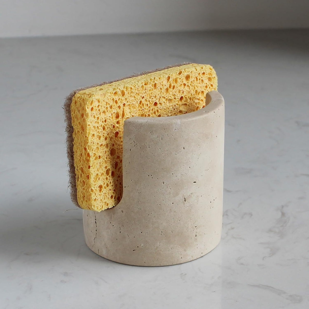 Natural Travertine Marble Sponge Holder for Kitchen Sink, Drying Rack, Compact Sink Caddy Organizer - Beige Travertine