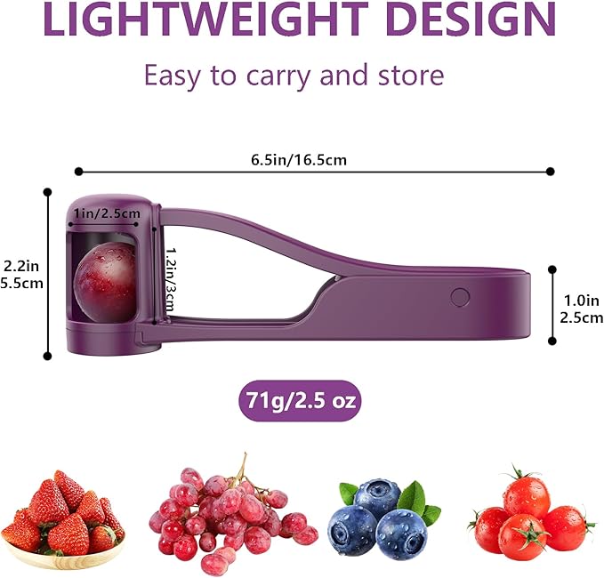Luvan Grape Cutter for Toddlers 1-3, Grape Slicer Kitchen Gadget for Vegetable Fruit Salad Cake Decor, Stainless Steel Baby Tomato Quarter Cutter Tool for Cherry Strawberry Blueberry - Purple