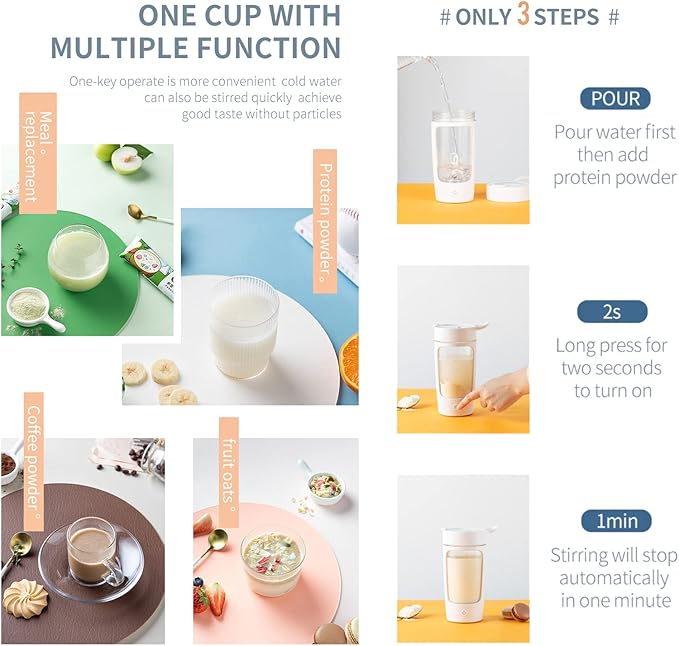 Electric Shaker Bottle, Blender Bottles For Protein Mixes, | Tritan | BPA Free| Portable Mixer Cup, Rechargeable Shake Cups And Meal Replacement Shakes, 22 oz(Purple)