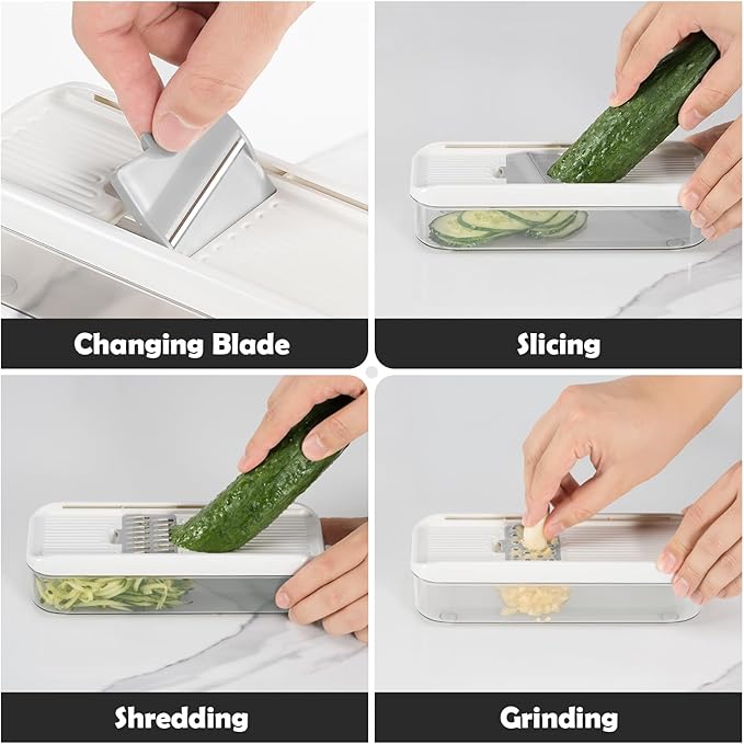 Badelite Mini Garlic Slicer Multi-Functional Mandoline Slicer Veggie Shredder Garlic Ginger Grinder Vegetable Mandoline Cutter with Container
