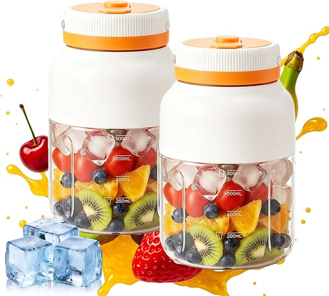 Portable Blender for Smoothies & Shakes – 43.96oz Personal Blender with 38-Blade Ice Crushing System, USB Type-C Rechargeable Travel Juicer Cup with Straw, Leakproof for Frozen Drinks & Juice (A-2pcs)