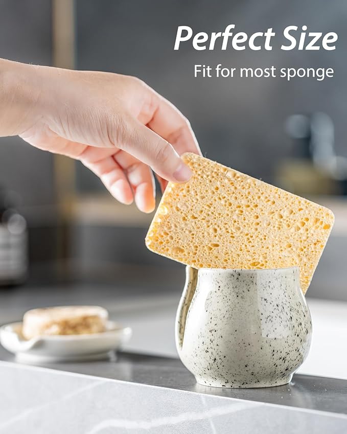 Zoeeker Sponge Holder for Kitchen Sink, Ceramic Dish Sponge Dish Rack Scrubby Caddy Kitchen Organizer Cute Sink Caddy Organizer, Farmhouse Decor, Speckled Glaze