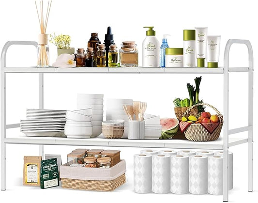 Expandable 2-Tier Under Sink Organizer, White, 2-Tier 8 Boards