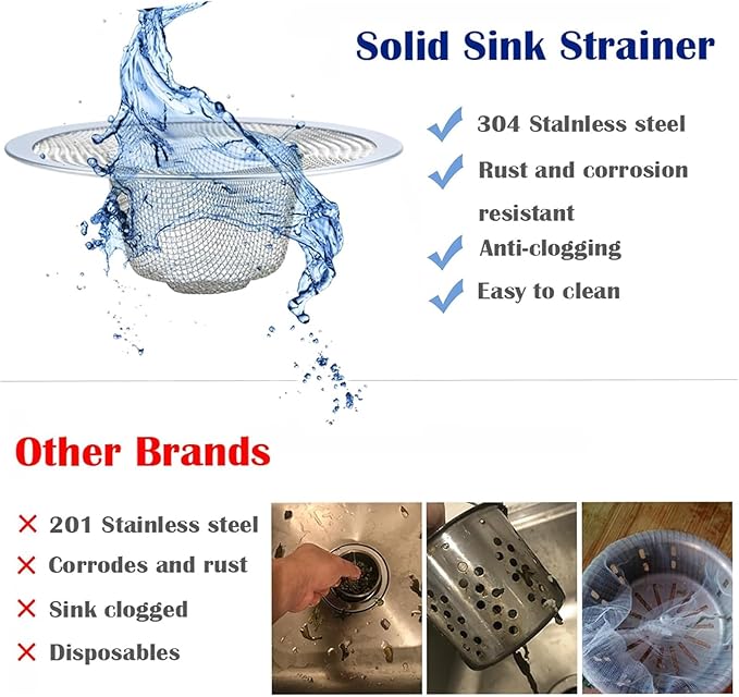 6 pcs Heavy Duty Stainless Steel Slop Basket Filter Trap, 2.75" Top / 1" Mesh Metal Sink Strainer,Perfect for Kitchen Sink/Bathroom Bathtub RV Wash Basin Floor Drain Balcony Drain Hole