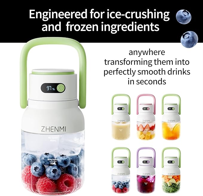 Portable Blender, 1000ml Capacity, Stainless Steel 12-Blade System, Portable Ice Crushing Juicer-for Shakes & Smoothies, BPA Free, 2 Leakproof-Lids & Straw, USB Rechargeable