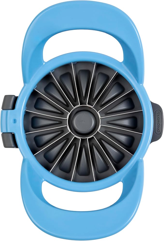PrepWorks by Progressive Dishwasher Safe 16-Slice Thin Apple Slicer and Corer with Attached Safety Cover (Baby Blue)