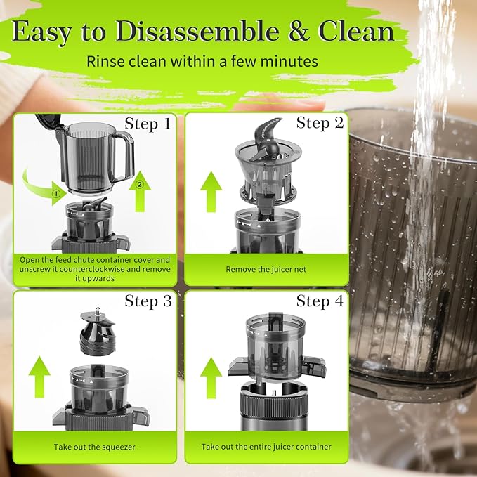 MDHAND Juicer Machines, Cold Press Juicer, Quiet Slow Masticating Juicers with Large Feed Chute, High Juice Yield, Easy To Clean, Juice Extractor Machines for Whole Vegetables & Fruits