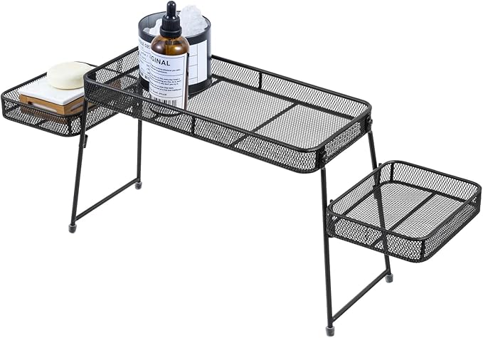 MyGift Over the Sink Shelf Black Metal Organizer Rack, 3 Tiered Bathroom or Kitchen Sink Storage Display Caddy