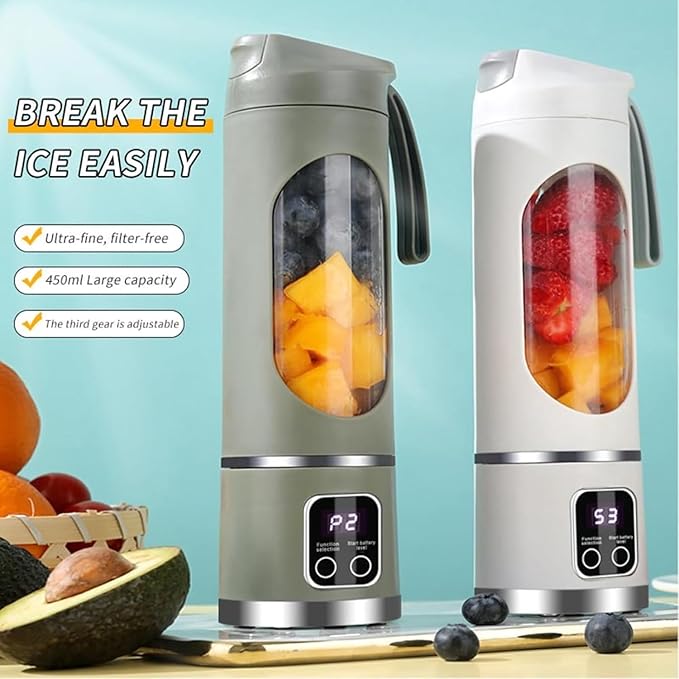 Portable 16oz Wireless Juicer, Portable Blender Personal Electric-Digital Multimode Smart LED Display, 3 Speed12-Blade Fresh Juice Bottle, USB Rechargeable for Shakes and Fruit Juice (Purple)