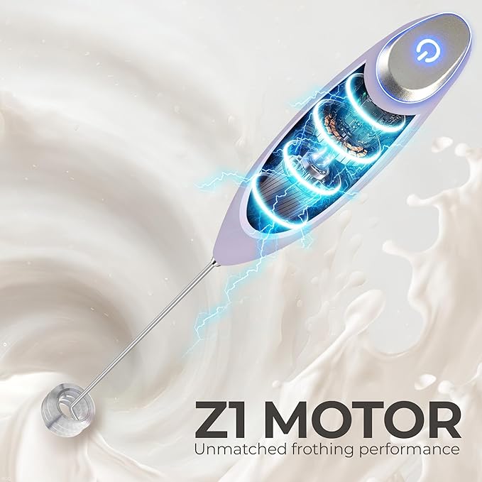 Zulay Kitchen Powerful Milk Frother Wand With Duracell Batteries - Ultra Fast Handheld Drink Mixer - Electric Whisk Foam Maker for Coffee, Lattes, Cappuccino & Matcha - Triple Whisk - Orchid Lilac
