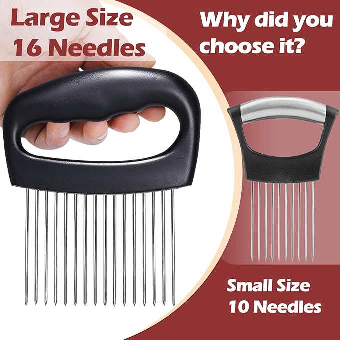 Hendiy Extra-Large Onion Holder for Slicing, 304 Stainless Steel Onion Slicer with 16 Long Needles, Onions Cutter Vegetable Chopper, Extra-Large Tomato Potato Slicer,Meat Tenderizer,Food Slicing Guide