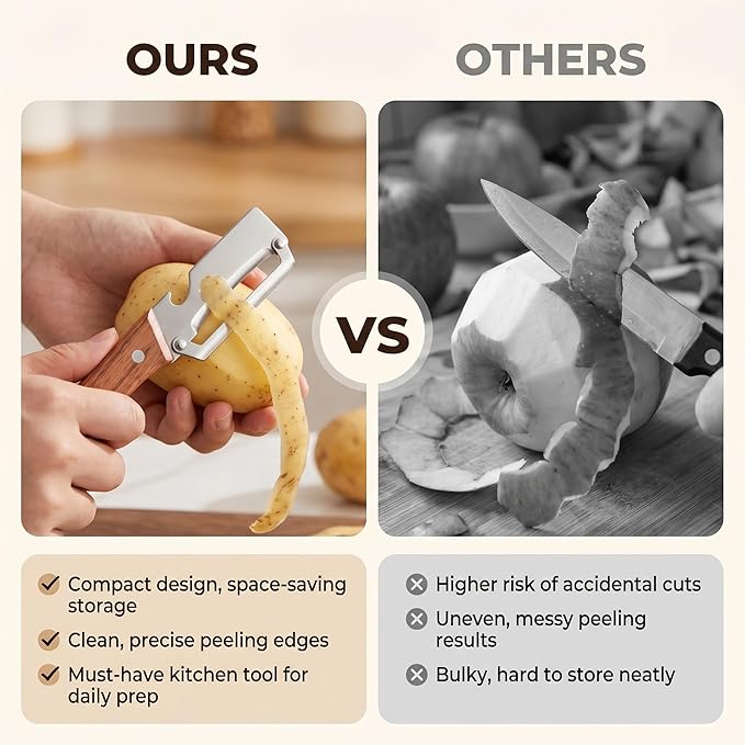 2-in-1 Multifunctional Vegetable Peeler & Bottle Opener with Wooden Handle for Kitchen – Stainless Steel Hand Held Peeler for Fruit Pumpkin Papaya Potato Peeler – Kitchen Cooking Tool 2 Pcs