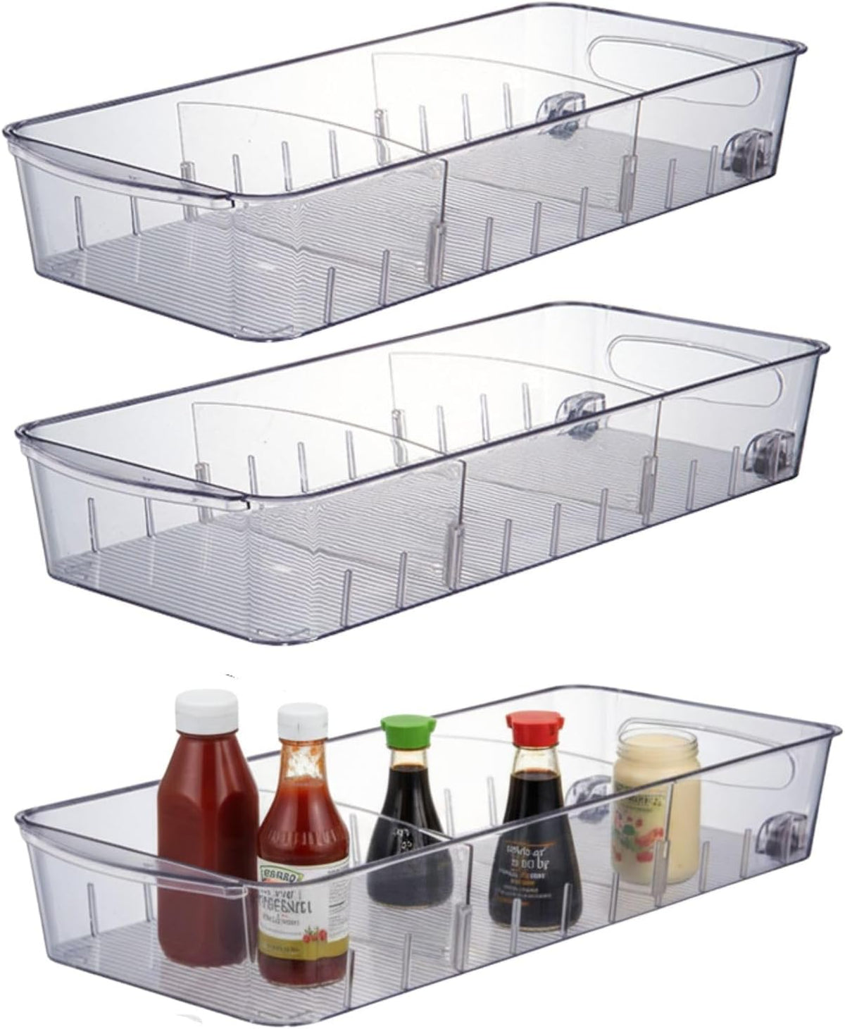 3 Pcs Refrigerator Drawer Organizer,Fridge Organizer Bins on Wheels, Roll Out Pantry Storage Bins with Handle Upgrade Thick Plastic Pantry Storage Bins for Kitchen Organization